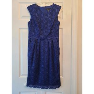 R&M Richards Blue Sparkle Lace Overlay Dress Sz 6